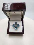 Extremely fine Victorian natural  4 blue topaz and diamonds ring on silver