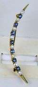 Antique 14K Gold Blue Topaz & Pearls Moon Brooch