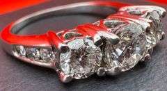 14K White Gold Three -Stone Diamond Ring of 1.50ct