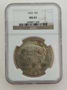 1923 Silver Peace Dollar, NGC MS63