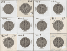 Great lot of 12 better date Walking Liberty Half Dollars 1918 to 1920-S