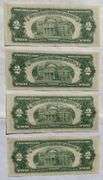 Four Uncirculated 1953 $2 Red Seal US Notes