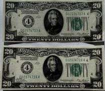 Two Consecutive $20 1928 Choice AU & Unc First Series Numerical Gold Payable Notes