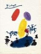 Rare Pablo Picasso Woodcut on Moulin Richard de Bas Paper from Chant Funèbre pour Ignacio Sánchez Me