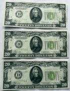 Three AU/Unc Consecutive  1934 $20 Cleveland FRN.
