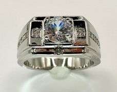 Men's 14 Kt White Gold Plate 2.5 Ctw Lab Simulated Diamond Ring
