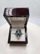 Extremely fine Victorian natural blue topaz sapphire accent and diamonds ring on silver