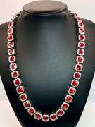 Beautiful 14 Kt White Gold Plated Huge 98.3 Gram Simulated Ruby Diamond Tennis Necklace