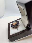 Extremely fine Victorian natural opal in center and sapphire, diamonds ring on silver