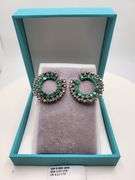 Very high quality hand made emerald and diamonds on silver earrings