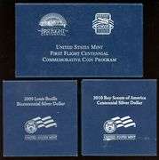 3 Different Commemorative Proof Silver Dollars in Box w/CoA: 2003-2010