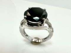 Impressive 14 Kt White Gold Plated Huge Black 7.75 Ct Lab Simulated Diamond Ring