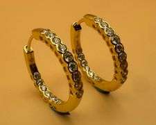 14K Yellow Gold Round Brilliant Cut Lab Diamond Hoop Earrings of 1.0ct