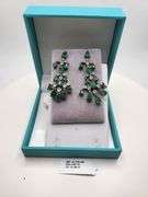 Very high quality hand made emerald and diamonds on silver earrings