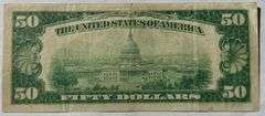 Scarce $50 1928 Numerical Series Gold Payable Star FR Note