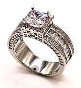 Sparkling 14 Kt White Gold Plate 2.15 Ct Princess Cut Simulated Diamond Ring