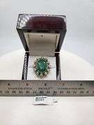 Extremely fine Victorian emerald , opal and diamonds ring on silver