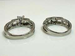 Dazzling 14 Kt Gold Plate 2 Band 1.5 Ct White Ice Blue Lab Simulated Diamond Ring Set