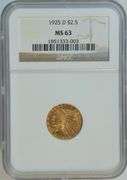 Very Choice BU 1925-D $2.50 Indian Gold Piece. NGC MS63