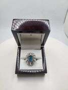 Extremely fine Victorian natural blue topaz and diamonds ring on silver