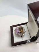 Extremely fine Victorian natural citrine, diamonds ring on silver