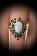 Colorful 18K Yellow Gold Opal, Emerald & Ruby Ring
