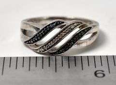 Blue and White Diamond Ring Band in Sterling Silver