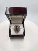 Extremely fine Victorian natural cabochon sapphire in center and diamonds ring on silver