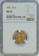 Very Choice BU 1927 $2.50 Indian Gold Piece. NGC MS63