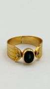 18KT Yellow Gold Center Oval Dark green Gemstone Ring