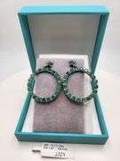 Very high quality hand made emerald and diamonds on silver earrings