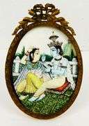 Antique Handpainted Radha Krishna on Porcelain, Framed