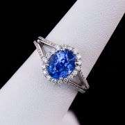 18K WHITE GOLD UNHEATED BLUE SAPPHIRE AND DIAMOND RING 3.11 C.T.W., GIA CERTIFIED