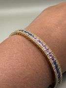 14K Yellow Gold Multi Colored Princess Cut Sapphires Tennis Bracelet