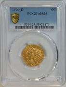 Very Choice BU 1909-D $5 Indian Gold Piece. PCGS MS63