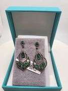 Very high quality hand made emerald and diamonds on silver earrings