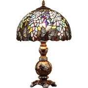 Wisteria Flowers and Butterflies Stained Glass Lamp