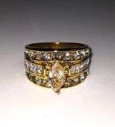 14KT Gold Plated Marquis Cut Lab Simulated Diamond Ring