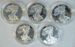 5 2021 Ultra Gem Cameo Proof $1 Silver Eagles in original capsules
