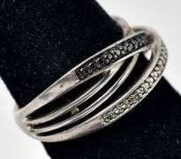 Blue and White Diamond Band Ring in Sterling Silver