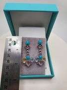 Extremely fine Victorian turquoise and diamonds with sapphire earrings