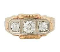 0.54ctw European Diamond Three Stone Two Tone Art Deco Ring in 10K