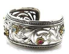 Konstantinom multi gemstone open scroll Greece cuff bracelet