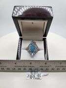 Extremely fine Victorian natural topaz, multi sapphire, diamonds ring on silver