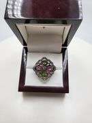 Extremely fine Victorian natural multi sapphire, diamonds ring on silver
