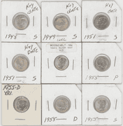 9 Assorted Gem BU Roosevelt Dimes featuring 1949-S