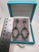 Very high quality hand made emerald and diamonds on silver earrings