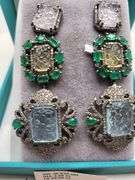 Hand made emerald and diamonds with 25ctw of hand carved topaz on silver earrings