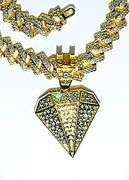 Dazzling Huge 104.5 Gram 18 Kt Gold Plate Simulated Diamond Chain Pendant Necklace