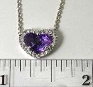 Modern 14K White Gold Amethyst Heart & Diamond Necklace